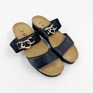 ✅ Naot Women's Victoria Wedge Slide Sandal Black SIZE 39 (8) LEATHER